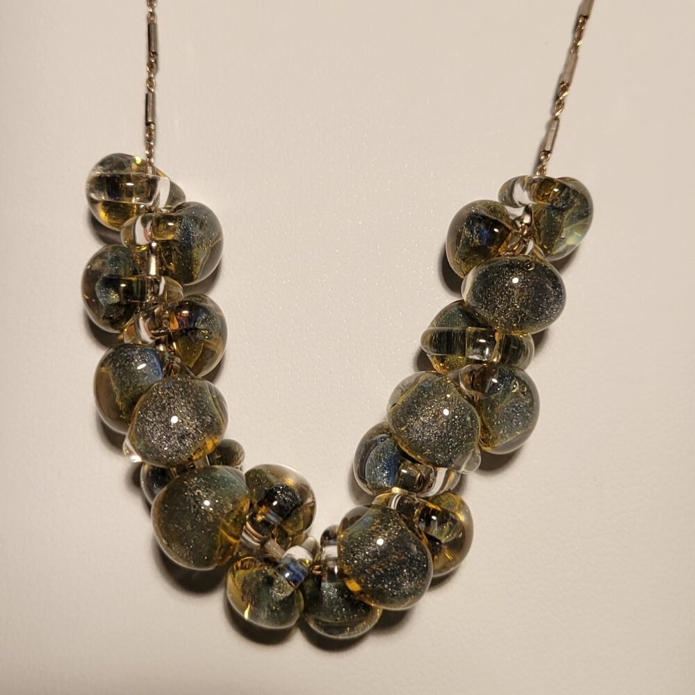 Handmade Glass Bead Necklace on Italian Silver Chain